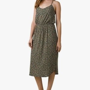 Prana Black and Green Floral Midi Dress